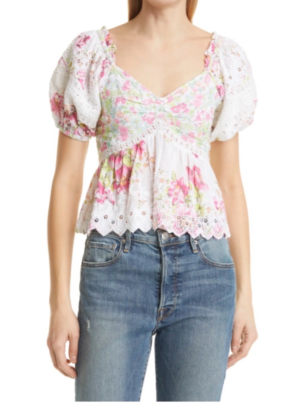 LOVESHACKFANCY Prezia Top Garden Glow Pink White Floral New never worn